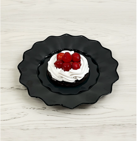 6x6 Flower Dessert Plate – Black/Clear