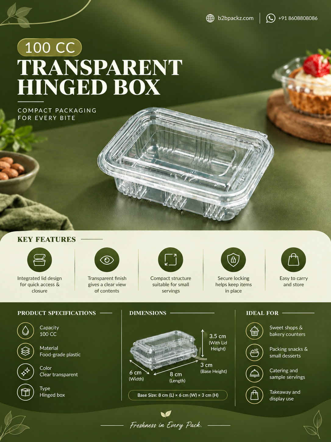 100 ml Transparent Hinged Boxes for Brownies