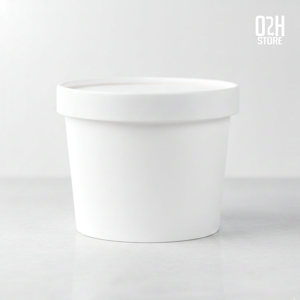 (250 ml) Premium white paper container with lid - leak proof