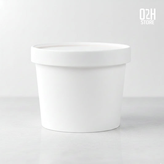 (350 ml) Premium white paper container with lid - leak proof