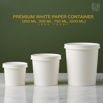(250 ml) Premium white paper container with lid - leak proof