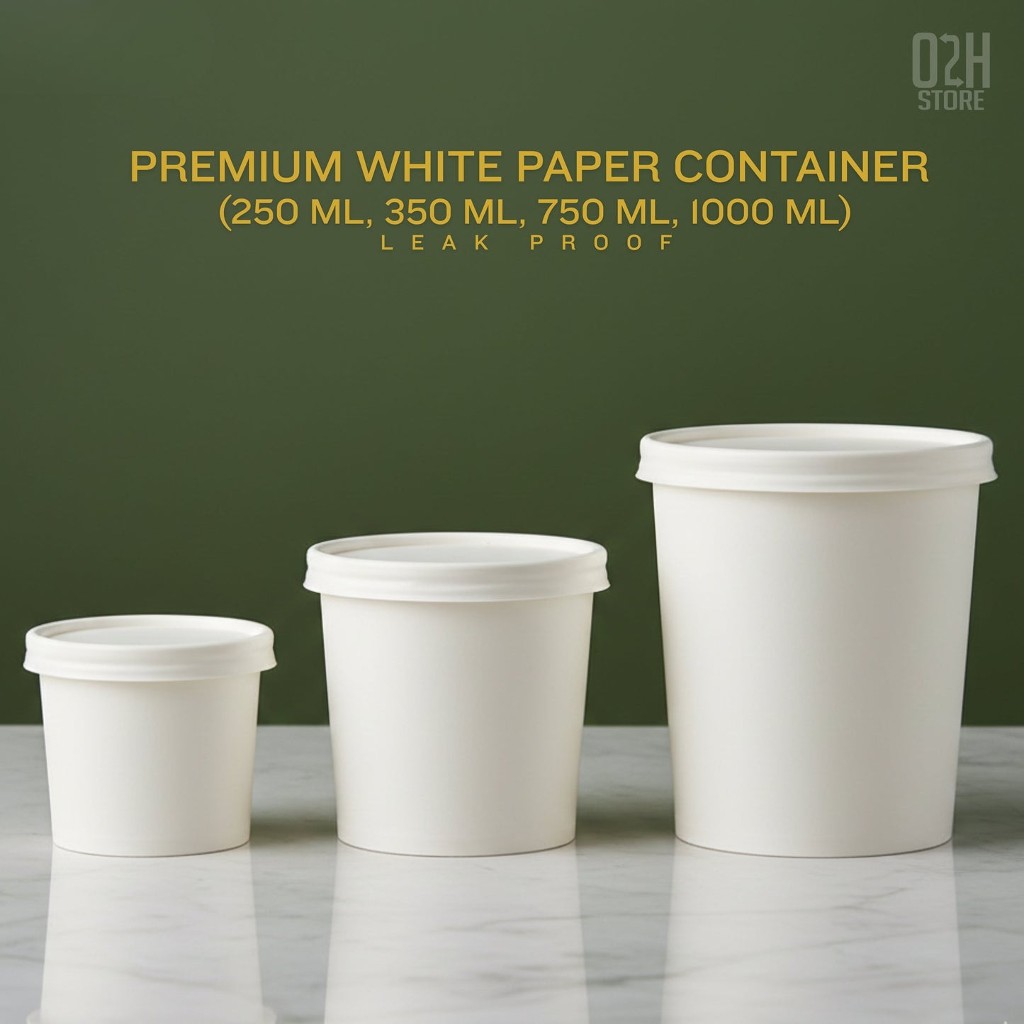 (1000 ml) Premium white paper container with lid - leak proof