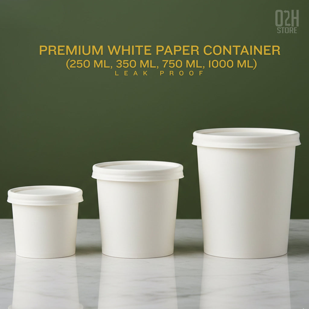 (350 ml) Premium white paper container with lid - leak proof