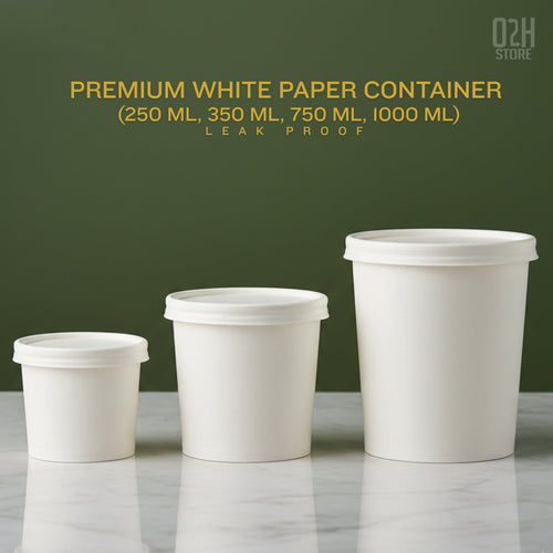 (350 ml) Premium white paper container with lid - leak proof