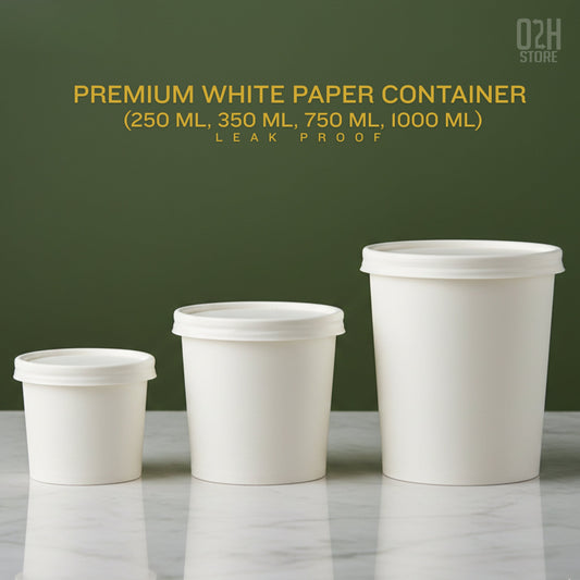 (750 ml) Premium white paper container with lid - leak proof