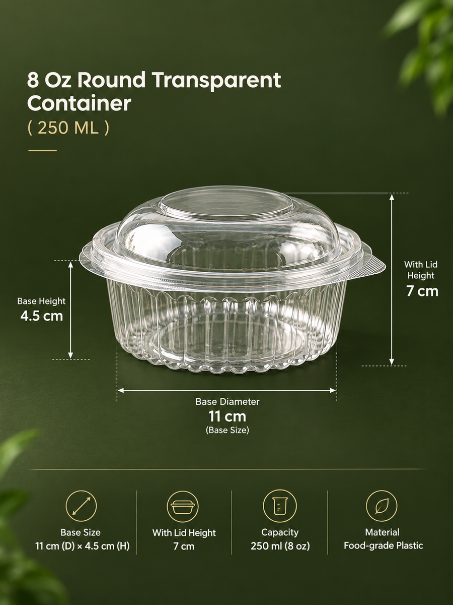 8oz (250 ml) Round Clear Bakery Container with Lid | For Donuts & Mini Cakes