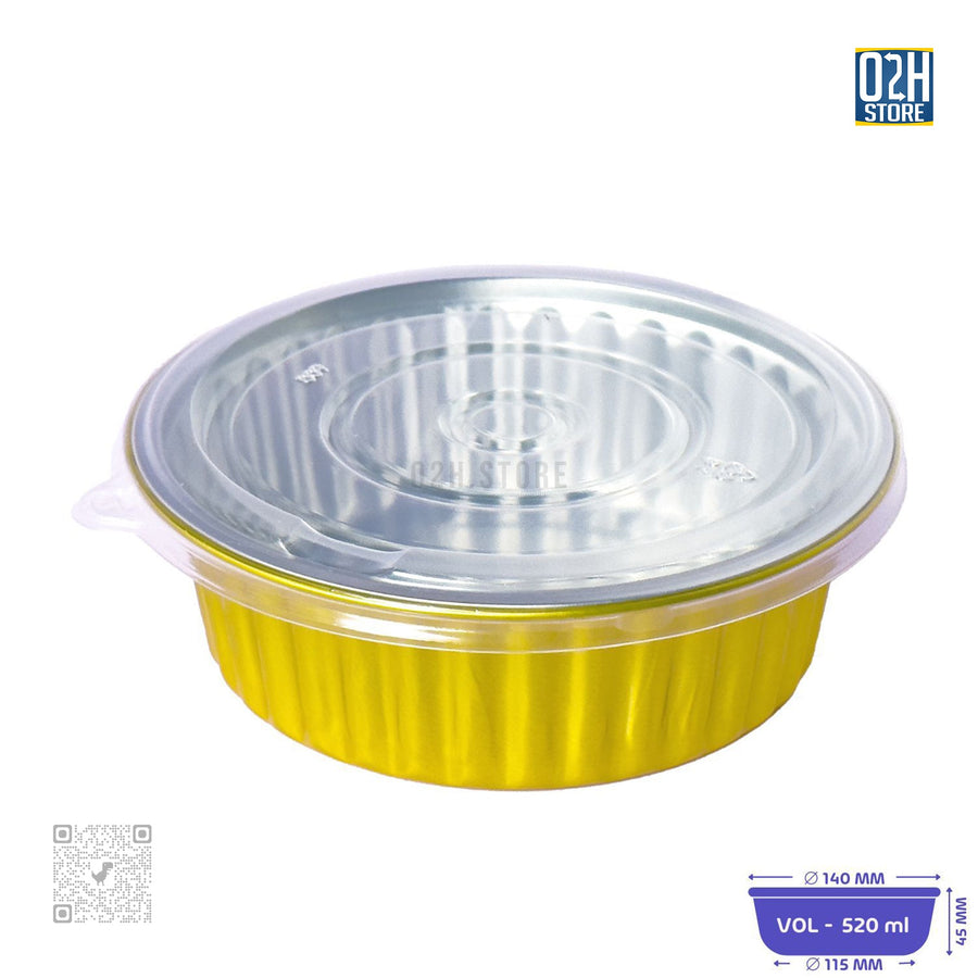 520 ml Gold Round Aluminium Containers with Lid | Pack of 500