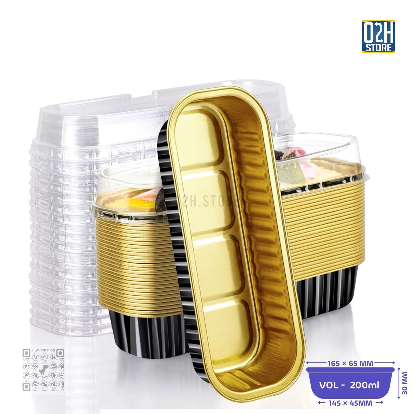 200 ml Boat-Shaped Black Base Aluminium Containers with Lid