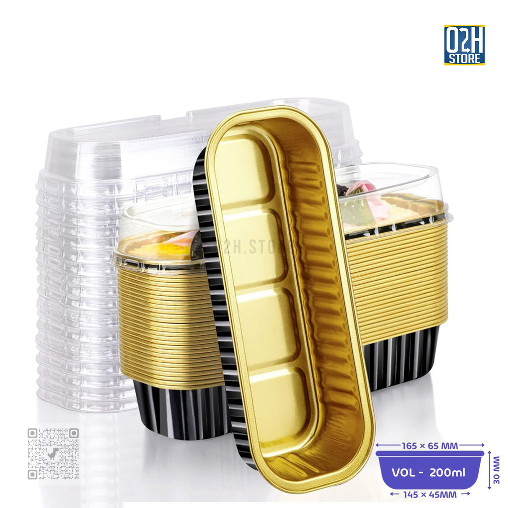 Sample: 200 ml Boat-Shaped Black Base Aluminium Containers with Lid (2 Pcs)
