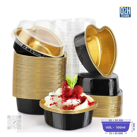 Black Base Heart Foil Cups 100ml – 2000 pcs