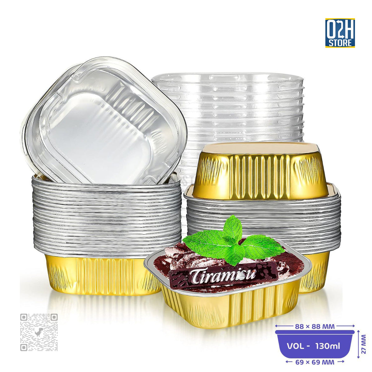 Square Aluminium Trays 130ml – Pack of 2000