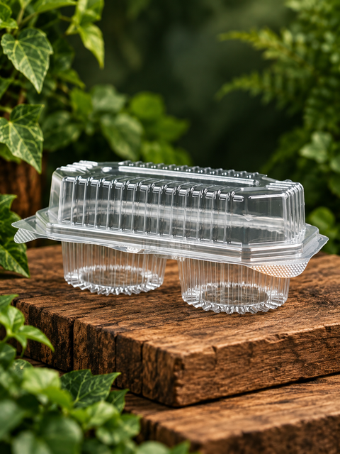 2 Compartment Clear Muffin Hinged Box