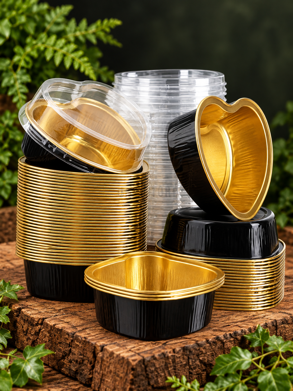 Black Base Heart Foil Cups 100ml – 2000 pcs