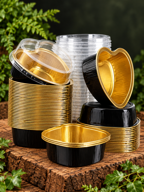 Black Base Heart Foil Cups 100ml – 2000 pcs