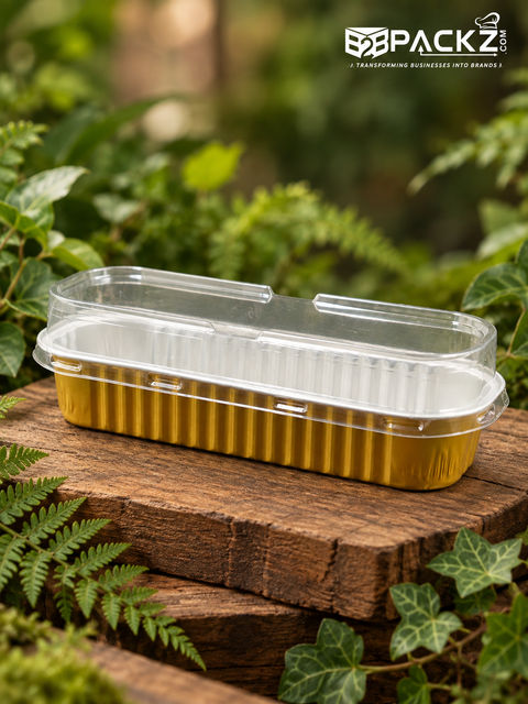 200 ml Boat-Shaped Gold Base Aluminium Containers with Lid