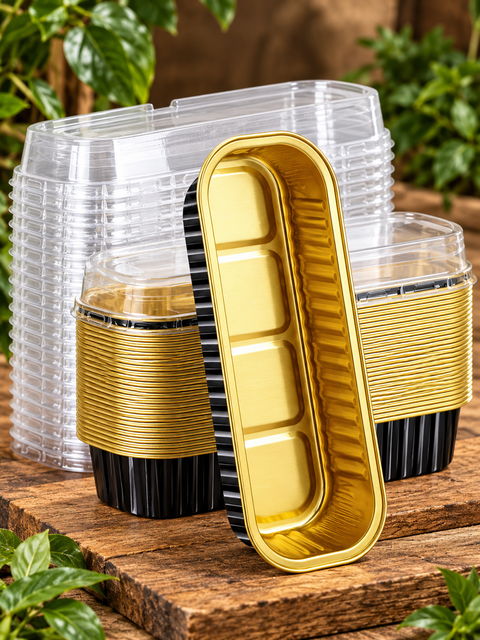 Sample: 200 ml Boat-Shaped Black Base Aluminium Containers with Lid (2 Pcs)